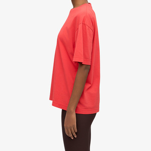 T-shirt à manches courtes col rond rouge pour femme, couleur unie, coupe classique, style décontracté, 100% coton, logo personnalisé, tissu écologique - Product Image 2