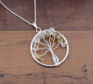 Collar Vintage de Cristal Natural en Bruto con Alambre, Diseño Árbol de la Vida, Plata de Ley 925 con Baño de Platino, Engaste de Bisel, Gema en Bruto - Product Image 4