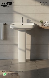Ensemble lavabo sur pied SANSO CAPRI, luxe moderne, ovale, blanc brillant, en céramique, pour hôpital, chambre, salle de bain, salle à manger, garantie 5 ans - Product Image 2