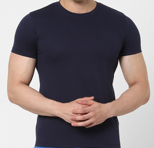 T-shirt en coton uni léger pour homme, coupe classique, col rond, décontracté, doux, basique, pour le streetwear quotidien, mode, OEM personnalisé - Product Image 3