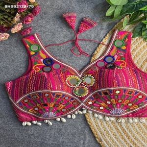 Magnifique collection de chemisiers en soie italienne avec bordure en dentelle multi-fils, miroir et Kodi, et coupe pomme, fournisseur d'Inde - Product Image 1