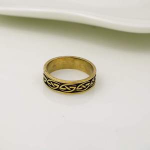 Antique Gold Plated Brass <b>Ring</b> With <b>Celtic</b> Pattern Unisex Vintage Style Plain Band <b>Ring</b> Daily Wear Jewelry - Product Image 1
