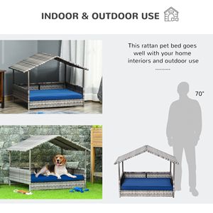 Cuccia per Animali Domestici Blu Scuro in Vimini e Rattan, Resistente all'Acqua, con Cuscini Rimovibili e Fondo Rialzato per Uso Interno/Esterno - Product Image 4