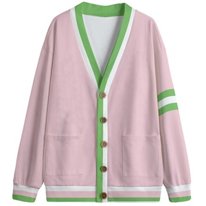 Cardigans de sororité personnalisés à col en V, manches longues, roses et verts unis, brodés du logo, tricotés, décontractés, boutonnés, écologiques - Product Image 1
