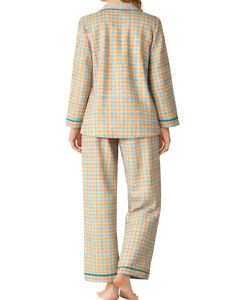 Ensemble de pyjama pour femmes à carreaux multicolores personnalisés, manches longues, boutons, vêtements de nuit doux et respirants en coton, ensemble de détente deux pièces - Product Image 2