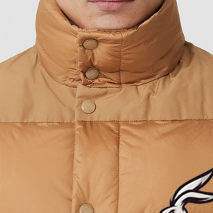 Hooded Canvas Puffer Jacket Solid Color Embroidered Letter Logo Zipper Closure Windproof Winter Casual Unisex Standard Fit - Product Image 4
