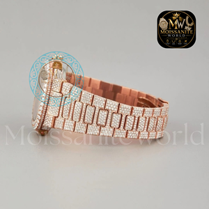 Montre de luxe classique en acier inoxydable avec diamants glacés pour homme, cadran en moissanite VVS, montre-bracelet personnalisée en or rose tendance - Product Image 3