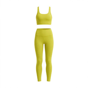 Women's Custom Color Seamless Yoga Set High Waist <b>Leggings</b> Racerback Sleeveless <b>Crop</b> Top Full Length 6-Piece Solid Front - Product Image 1