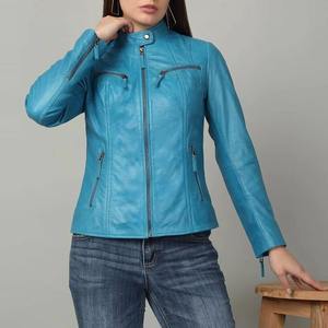 Chaqueta de cuero acolchada de alta calidad para mujer, de piel de oveja auténtica, con cremallera frontal y logo, estilo moda, venta al por mayor - Product Image 4