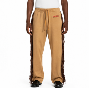 Pantalones deportivos personalizados con flecos, estilo vintage, de algodón lavado, con borlas laterales, pantalones deportivos de algodón grueso para hombre - Product Image 1