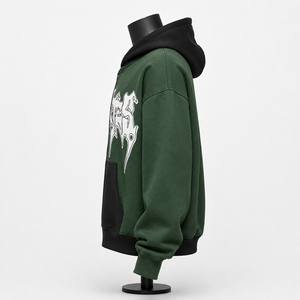 Custom Men's Green <b>Full</b> <b>Zip</b> Hoodie Gothic Letter Print Y2K Streetwear Fleece <b>Sweatshirt</b> OEM Factory - Product Image 5