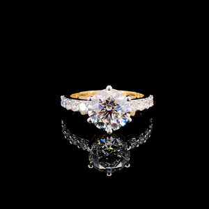 Anillo exclusivo de diamante cultivado en laboratorio con corte redondo, banda de oro amarillo macizo de 14k con pulido brillante, anillo de compromiso de 1 quilate, joyería fina. - Product Image 1