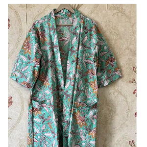 Bata Kimono con estampado Floral para mujer, ligera, 100% de algodón, Vestido de playa de verano para otoño y primavera - Product Image 1