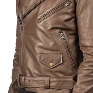 Chaqueta de cuero marrón para hombre, chaqueta de motociclista de cuero genuino, corte ajustado, estilo vintage Cafe Racer, chaqueta de cuero para hombre - Product Image 5