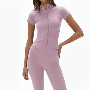 Ensemble de yoga et fitness pour femmes avec logo personnalisé, haut zippé et leggings taille haute, deux pièces - Product Image 2