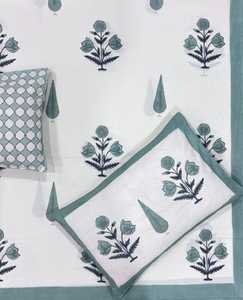Organic Cotton Hand Block Printed Bedsheet | Bulk Indigo Floral King Bedcover Set | Traditional Artisan <b>Bedding</b> Wholesaler - Product Image 1