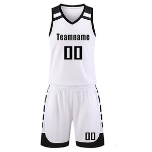 Custom Basketball Uniforms <b>White</b> Black V-Neck Sleeveless Jersey Shorts Sublimated Print Team Name Number Moisture Wicking Fabric - Product Image 2