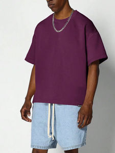 T-shirt Homme Oversize Uni à Manches Courtes Col Rond Décontracté en Jersey Tricoté 100% Coton Respirant Écologique - Product Image 4