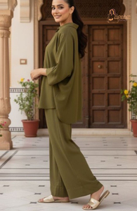 Women's Regular Fit Solid Button Silk Eco-Friendly Breathable Quick Dry 2-Piece Co-ord <b>Sets</b> - Product Image 6