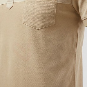 Polo à manches courtes pour homme, couleur unie beige, en coton tricoté, décontracté, respirant, avec poche, coupe classique - Product Image 5