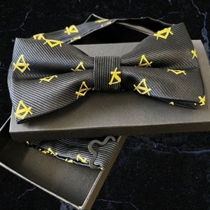 Noeud papillon maçonnique personnalisé OEM, motif carré noir et or, sur mesure, pour homme, formel - Product Image 2