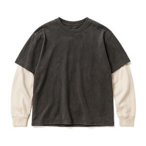 Camiseta de algodón extragrande para hombre, cuello redondo, manga corta, ribete en contraste, estilo casual vintage, color verde, hombros caídos. - Product Image 2