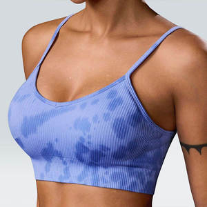 Sujetador deportivo de yoga sin costuras, transpirable, con estampado tie-dye, de alta sujeción, con tirantes finos ajustables y almohadillas extraíbles para mujer. - Product Image 5