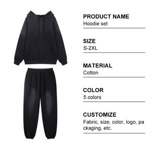 Men's Hooded Sweatshirt <b>Set</b> Gradient Color Dip Dye Fleece Casual Winter 100% Cotton Breathable Front Logo - Product Image 2
