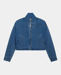 Vaqueros de Mezclilla de Poliéster/Algodón Oscuro Lavado de Primera Calidad para Mujer, Estilo Formal Vintage con Cuello Mandarín, Transpirables, para Otoño/Verano - Product Image 1