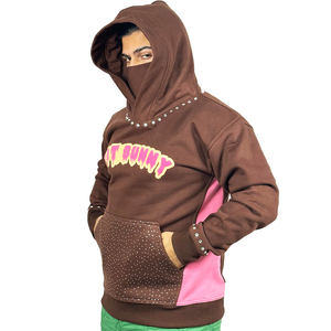 เสื้อฮู้ดผ้าคอตตอนเนื้อแข็งสไตล์สตรีทแวร์ระดับพรีเมียมพร้อมผ้าคลุมไหล่พิมพ์พัฟสำหรับฤดูหนาว - Product Image 4