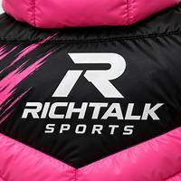 Blouson matelassé à capuche pour homme, col montant, blocs de couleur rose et noir, coupe-vent, en polyester épais, fermeture éclair, idéal pour l'hiver et le sport