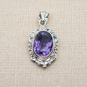 Natural Amethyst 925 Sterling Silver Handmade Vintage Oval Pendant <b>Necklace</b> Boho <b>Statement</b> Jewelry Gift For Women - Product Image 5