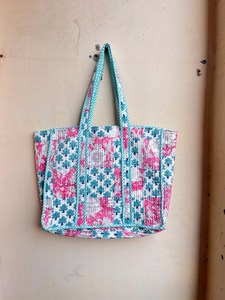 Ruffle Quilted Cotton Large Tote <b>Bag</b> Eco friendly Sustainable Sturdy Grocery Shopping Handmade Vintage Block printed <b>Boho</b> - Product Image 5