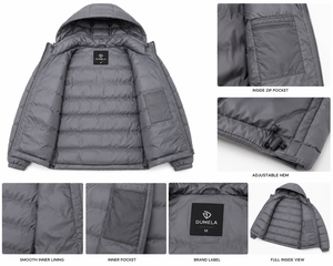 Men's Black Hooded Puffer Jacket Windproof Zipper Closure Casual Winter Wear Solid Color Polyester Filling - Product Image 3