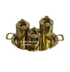 Ensemble de 3 boîtes à thé en laiton martelé doré de luxe avec plateau de service, pots de rangement décoratifs pour le sucre, le café et le thé - Product Image 3