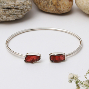 Premium 925 Sterling Silver Trendy Adjustable Bezel Set High Finish Twister <b>Bracelet</b> Bangles <b>Garnet</b> Rough Shape Party Gift Women - Product Image 5