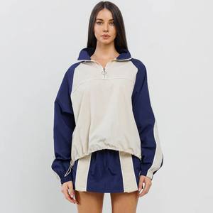 Conjunto Deportivo de 2 Piezas para Mujer, con Bloques de Color, Manga Larga, Corte Holgado, Cuello Camisero, Transpirable, de Poliéster - Product Image 6