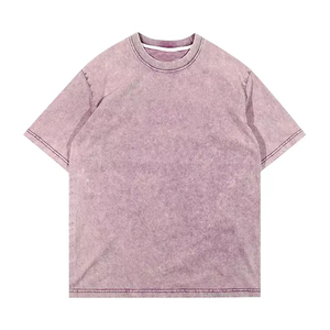 Camiseta de algodón grueso para hombre, estilo vintage con lavado ácido, hombros caídos, estilo urbano informal. - Product Image 2