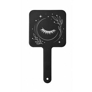 Handheld <b>Square</b> Makeup <b>Mirror</b> With Moon And Eyelash Design Black Plastic Handle Single Sided - Product Image 3