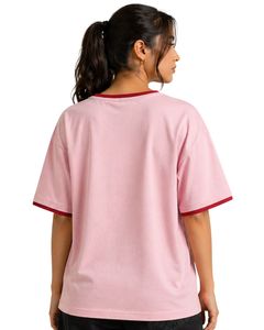 Light Pink Women Oversized T Shirt Casual Crew Neck Short Sleeve Contrast Trim Loose Fit Soft Breathable Summer Streetwear <b>Top</b> - Product Image 2