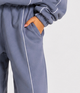 Pantalon de jogging décontracté surdimensionné gris glace à lignes contrastées pour garçon, en molleton respirant de qualité supérieure - Product Image 3