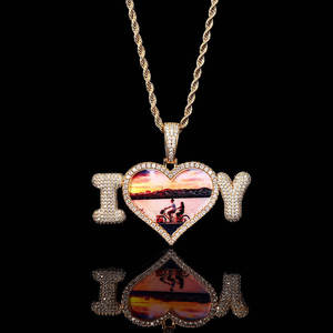 Colgante de Corazón Personalizado con Foto 'Te Amo' en Plata de Ley, Collar con Moissanita Estilo Hip Hop, Regalo Unisex - Product Image 3