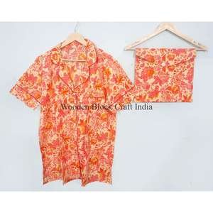 Conjunto de Pijama de Verano para Mujer, Transpirable, 100% Algodón, Manga Corta, Estampado Floral, Camiseta de Dormir Suave de Secado Rápido, Lavable a Máquina - Product Image 6