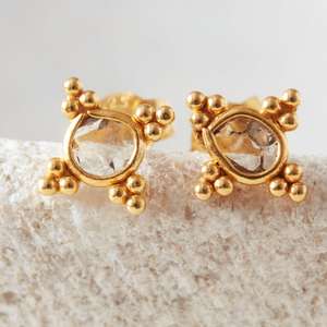 Boucles d'oreilles élégantes et uniques en argent sterling 925 plaqué or 18 carats avec diamants, motif étoile, cadeau tendance - Product Image 3