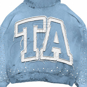 Nueva Llegada, Sudadera con Capucha para Hombre, Diseño Personalizado, con Pedrería, Estilo Desgastado, 100% Algodón, Felpa, Talla Grande, Venta al Por Mayor de Fábrica, Primavera - Product Image 6