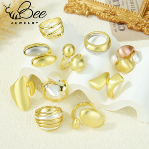 Anillos Gruesos Irregulares Elegantes y Sencillos de 14k, Anillo Geométrico Antideslustre para Mujer, Joyería para Fiesta de Graduación - Product Image 1
