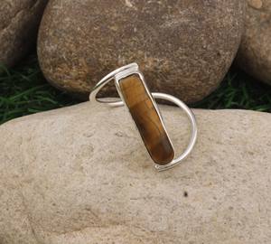 Bague vintage en argent sterling avec œil de tigre massif serti clos, pour femme, bijou classique en pierre naturelle pour mariage et soirée - Product Image 3