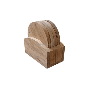 Juego de 4 Posavasos de Madera de Mango Natural Hechos a Mano con Soporte - Posavasos Redondos de Madera para Tazas de Té y Café para Decoración del Hogar y la Oficina - Product Image 1
