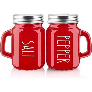 Juego de Saleros y Pimenteros Rojos Navideños ZOSUJO de 4 oz, Bonitos y Modernos, de Vidrio con Tapas de Acero Inoxidable para Cocina, Accesorios de Cocina Rojos - Product Image 1