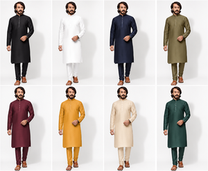 Conjunto de Kurta y Pijama de Seda Suave Color Durazno para Hombre, Estilo Étnico Coral, Tradicional, Festivo, Indio, Traje de Diseñador - Product Image 6